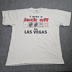 Vintage Las Vegas Tshirt Mens XXL Grey Single Stitch Humor Graphic Tee Made USA